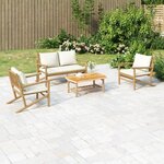 vidaXL Salon de jardin 4 Pièces avec coussins blanc crème bambou