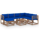 vidaXL Salon de jardin 8 Pièces avec coussins Bleu
