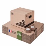 Pack and Move - Lot de 30 cartons déménagement livres avec poignées + 1 adhésif GRATUIT