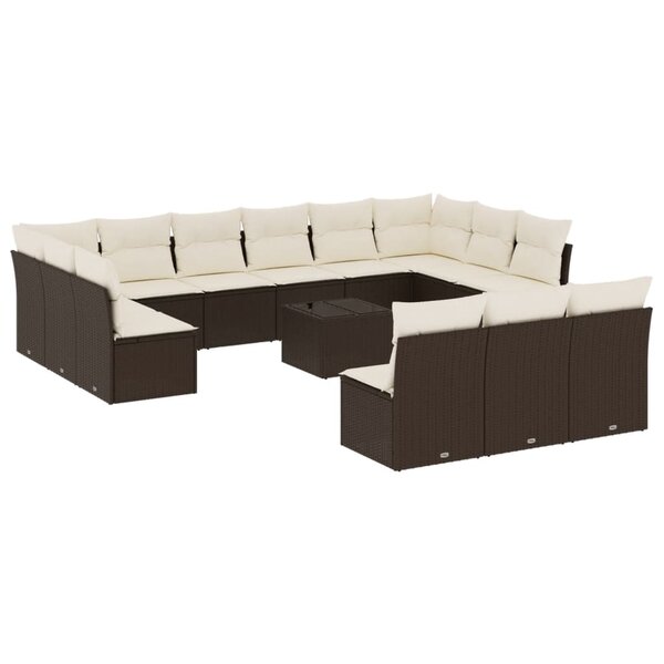 vidaXL Salon de jardin avec coussins 14 Pièces marron résine tressée