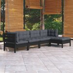 vidaXL Salon de jardin 5 Pièces avec coussins Noir Bois de pin