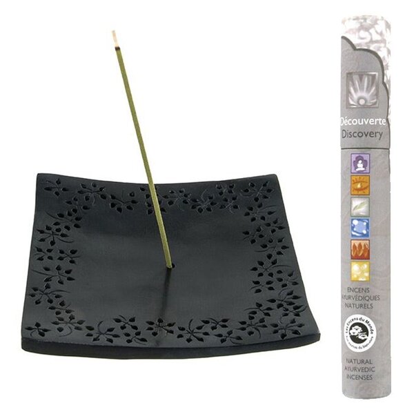 Porte-encens pierre noire Kare + 14 bâtonnets d'encens ayurvédique