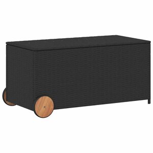 vidaXL Boîte de rangement de jardin et roues noir 190L résine tressée