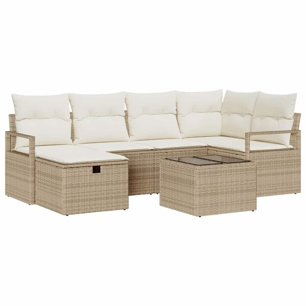 vidaXL Ensemble de canapé de jardin avec coussin 7 Pièces beige et crème