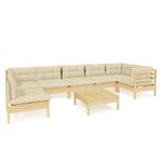 Salon de jardin meuble d'extérieur ensemble de mobilier 8 pièces avec coussins crème bois de pin 02_0017565