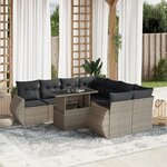 vidaXL Salon de jardin 9 Pièces avec coussins gris clair résine tressée