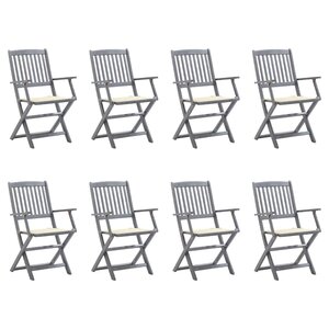 vidaXL Chaises pliables d'extérieur lot de 8 et coussins Bois d'acacia