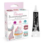 3 colorants en poudre Sirène 5 g + Stylo de glaçage noir