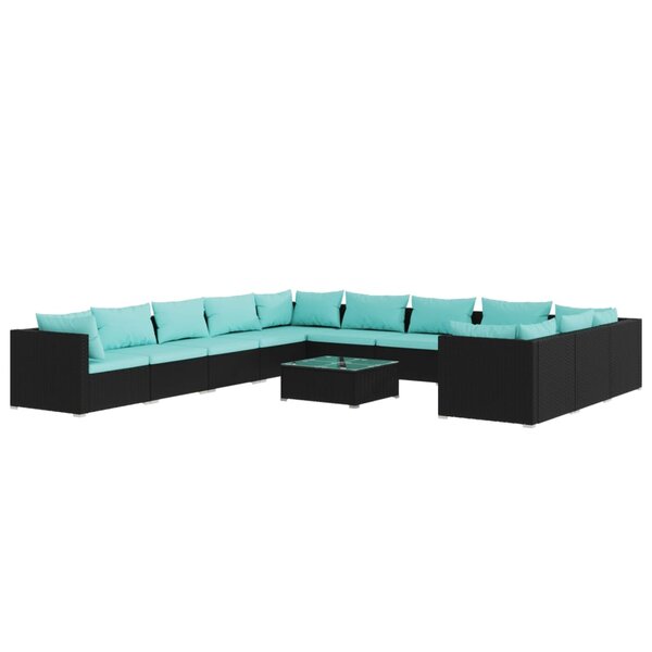 vidaXL Salon de jardin 12 Pièces avec coussins Résine tressée Noir