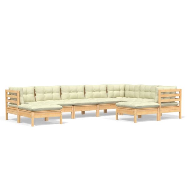 vidaXL Salon de jardin 9 Pièces avec coussins crème bois de pin massif