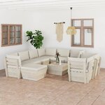 vidaXL Salon de jardin palette 10 Pièces avec coussins bois d'épicéa