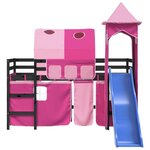 vidaXL Lit mezzanine enfants avec tour rose 90x190 cm bois pin massif