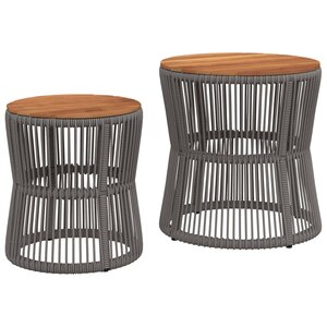 vidaXL Tables d'appoint de jardin 2 Pièces dessus en bois gris poly rotin
