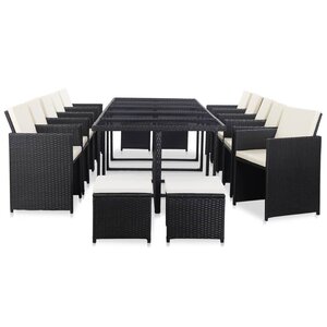 vidaXL Ensemble à manger d'extérieur 15 Pièces avec coussins rotin Noir