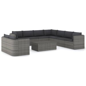 vidaXL Salon de jardin 10 Pièces avec coussins Résine tressée Gris