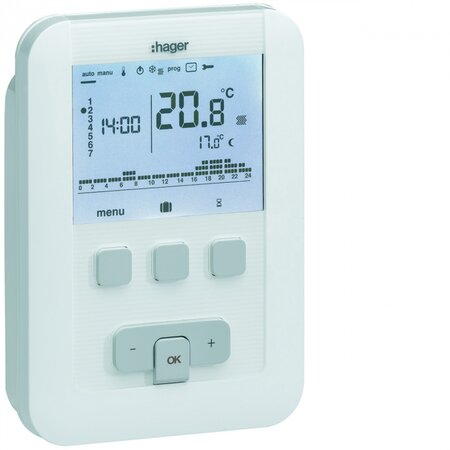 Thermostat d'ambiance programmable digital chauffage à eau chaude 4 fils sur 7j 230V HAGER EK530