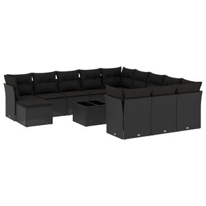 vidaXL Salon de jardin avec coussins 13 Pièces noir résine tressée