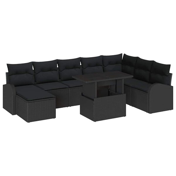 vidaXL Ensemble de canapé de jardin avec coussin 9 Pièces Noir