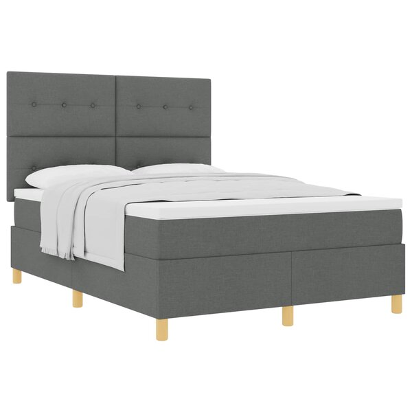 vidaXL Lit à ressorts avec matelas Gris foncé 140 x 190 cm tissu