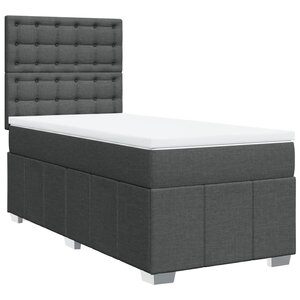 vidaXL Sommier à lattes de lit avec matelas Gris foncé 90x200 cm Tissu