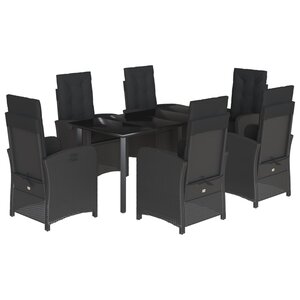 vidaXL Ensemble à manger de jardin coussins 7Pièces Noir Résine tressée