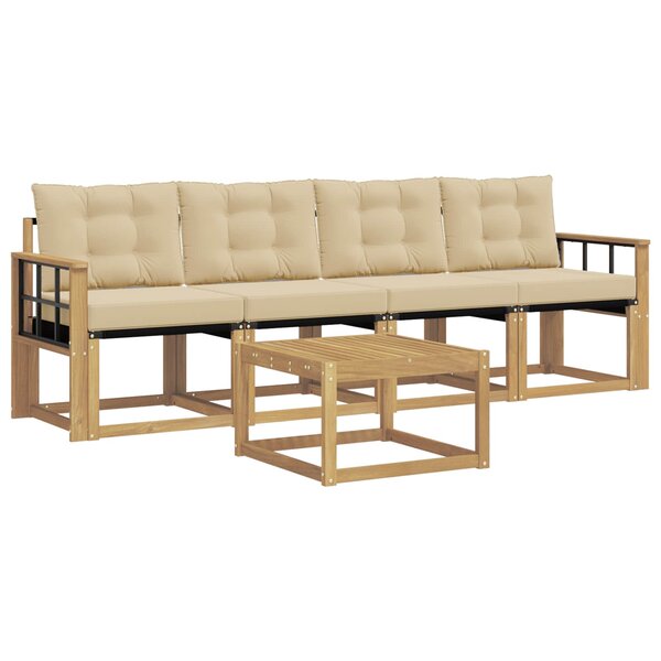 vidaXL Ensemble de canapés d'extérieur 5 Pièces Blanc et Beige