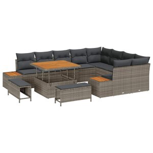 vidaXL Ensemble de canapé de jardin avec coussin 12 Pièces Gris