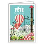 Carte Joyeux Anniversaire avec Enveloppe - Affichette Mini Posters Format 17x11 5cm - Fête Foraine Grande Roue Chapiteau Montgolfière Parc d'attraction Rétro Vintage