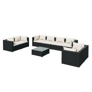 Salon de jardin meuble d'extérieur ensemble de mobilier 9 pièces avec coussins résine tressée noir 02_0018148