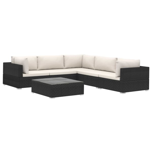 vidaXL Salon de jardin 6 Pièces avec coussins résine tressée noir