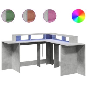 vidaXL Bureau et lumières LED gris béton 152x152x91cm bois ingénierie
