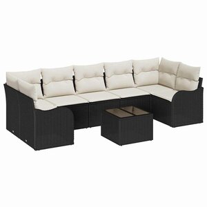 vidaXL Ensemble de canapé de jardin avec coussin 8 Pièces Noir et Crème