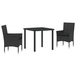 vidaXL Ensemble de salle à manger pour jardin 3 Pièces Noir polyrotin