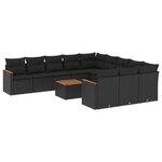 vidaXL Salon de jardin 12 Pièces avec coussins noir résine tressée