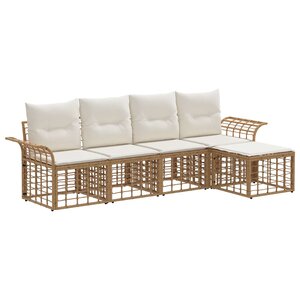 vidaXL Ensemble de canapés d'extérieur 5 Pièces Blanc Naturel et Crème