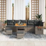 vidaXL Ensemble de canapé de jardin 9 Pièces Gris polyrotin