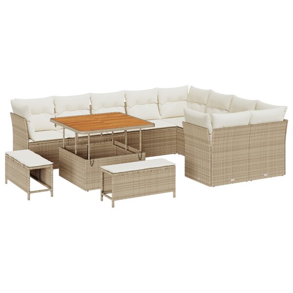 Ensemble de canapés de jardin 12 pièces avec coussins beige en rotin poly