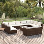 vidaXL Salon de jardin 12 Pièces avec coussins Marron Résine tressée