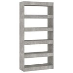 vidaXL Bibliothèque/Séparateur de pièce Gris béton bois d'ingénierie