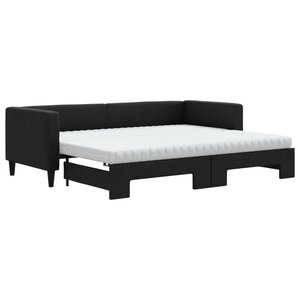 vidaXL Lit de jour avec lit gigogne et matelas noir 80x200 cm tissu