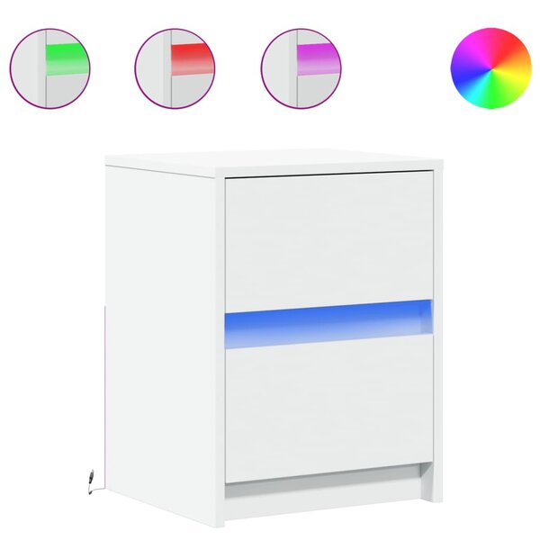vidaXL Armoires de chevet et lumières LED 2Pièces blanc bois d'ingénierie