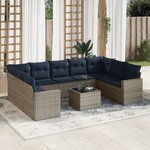 vidaXL Salon de jardin 10 Pièces avec coussins gris résine tressée