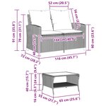 vidaXL Canapé de jardin 2 places coussins et table noir résine tressée