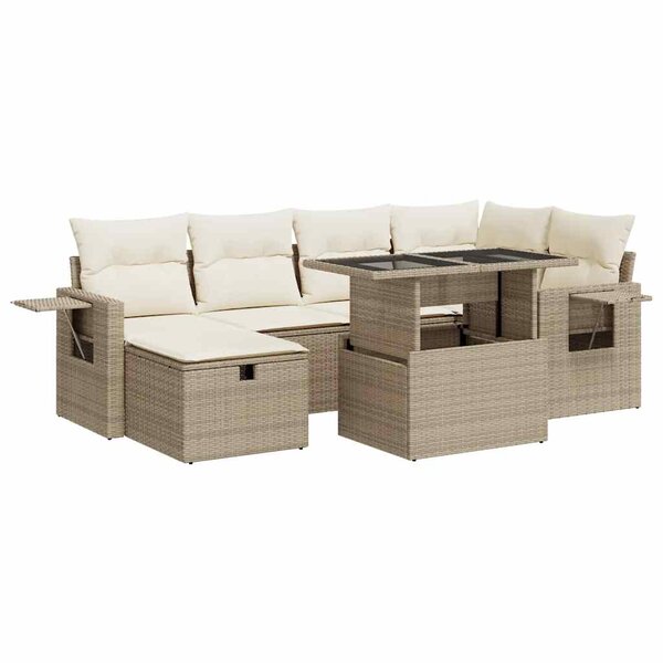 vidaXL Salon de jardin avec coussins 7 Pièces beige résine tressée