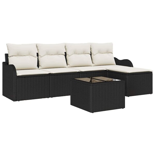 vidaXL Ensemble de canapé de jardin avec coussin 6 Pièces Noir Poly rotin