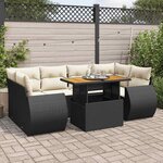 vidaXL Salon de jardin 7 Pièces avec coussins noir résine tressée