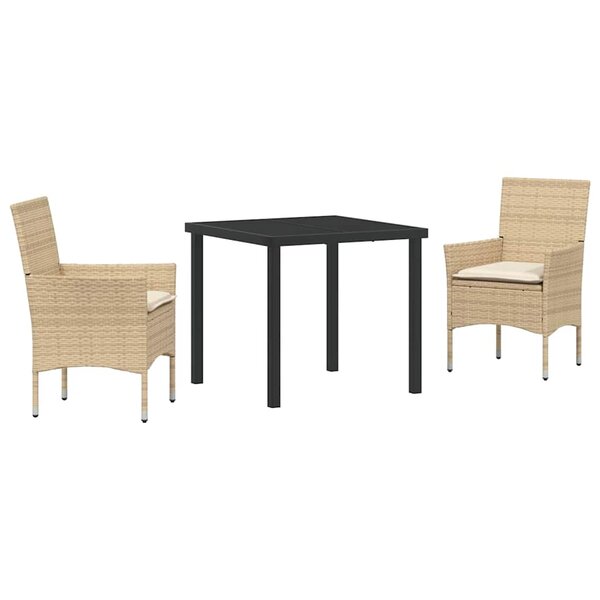 vidaXL Ensemble de salle à manger pour jardin 3 Pièces Beige Poly rotin
