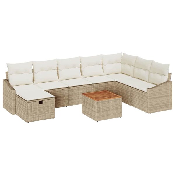 vidaXL Ensemble de canapé de jardin avec coussin 9 Pièces Beige polyrotin