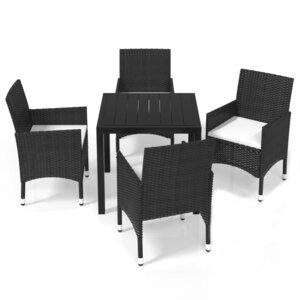 vidaXL Ensemble à dîner de jardin avec coussins 5 Pièces poly rotin noir