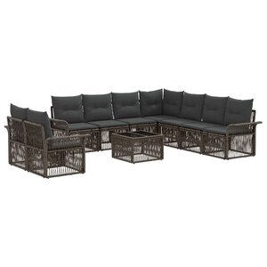 vidaXL Ensemble de canapé de jardin 10 Pièces Gris polyrotin